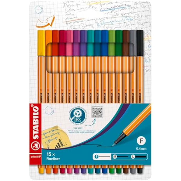 STABILO point 88 - Fineliner - Pack of 15 - Assorted Colours