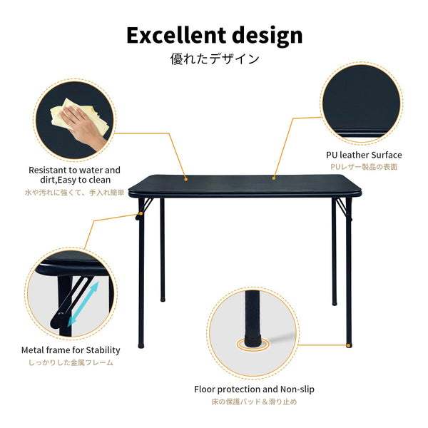 BOOSDEN Folding Table and Chairs, Foldable Table and Chairs Set, Fold Away Table and Chairs for Home, Dining, Picnic, Camping, Compact Metal Frame