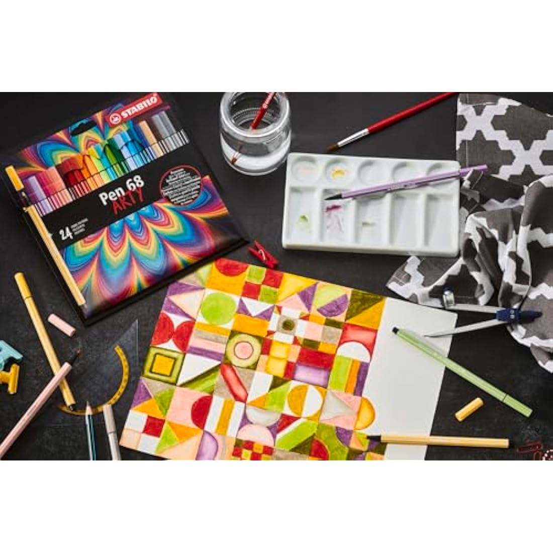 STABILO Pen 68 - Premium Fibre-Tip Pen - ARTY - Tin of 40 - Assorted Colours