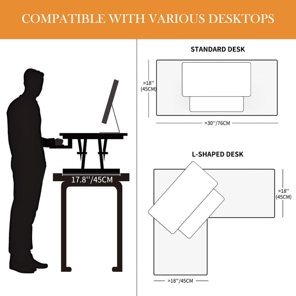 ERGOMAKER Height Adjustable Standing Desk Converter - 101cm (40 Inch) Wide Platform Tabletop Workstation - Quick Sit to Stand Desk Riser for Dual Monitors White