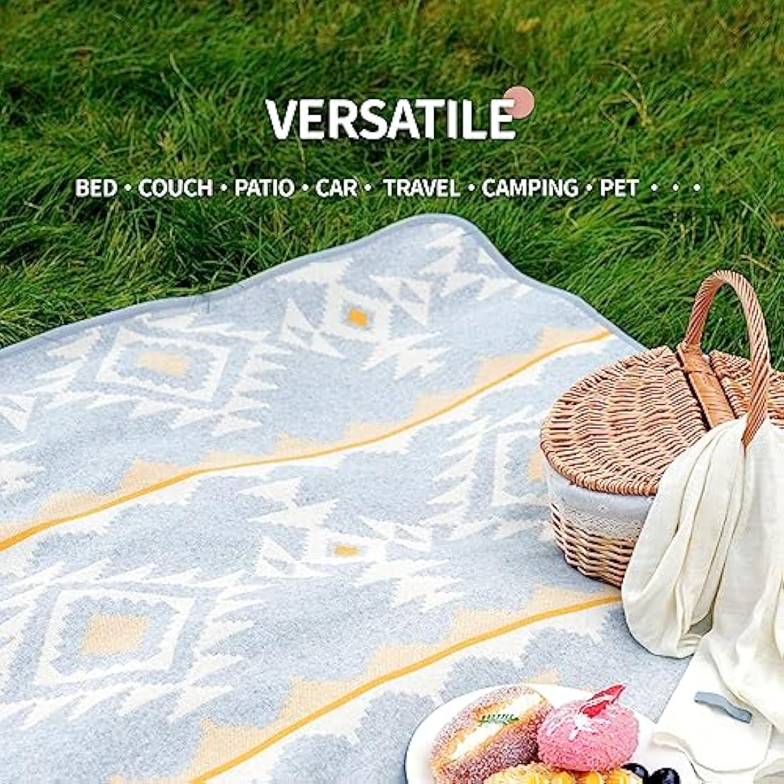 ACUSHLA Merino Wool Camp Blanket - Warm, Thick, Washable, Large Throw - Great for Outdoor Camping All Seasons Suitable Morocco White 79" x63" 3.8lbs