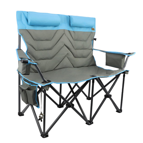 Outdoor Folding Camping Chair -Oversize Camping Chairs for Adults,Support 400lbs with Pillows & Cup Holders & Cooler Bags- Heavy Duty Collapsible Chairs for Sports Garden Beach Fishing(Grey Blue)