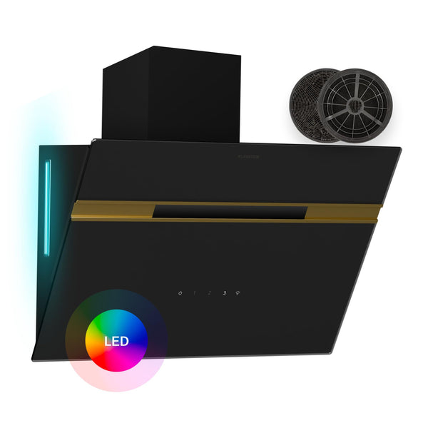 Klarstein Alina 90 Angled Cooker Hood - 600m³/h Air Flow, Touch Panel, LED Backlighting, Quiet 63dB, Energy Class A, 90cm Extractor Hood, Black