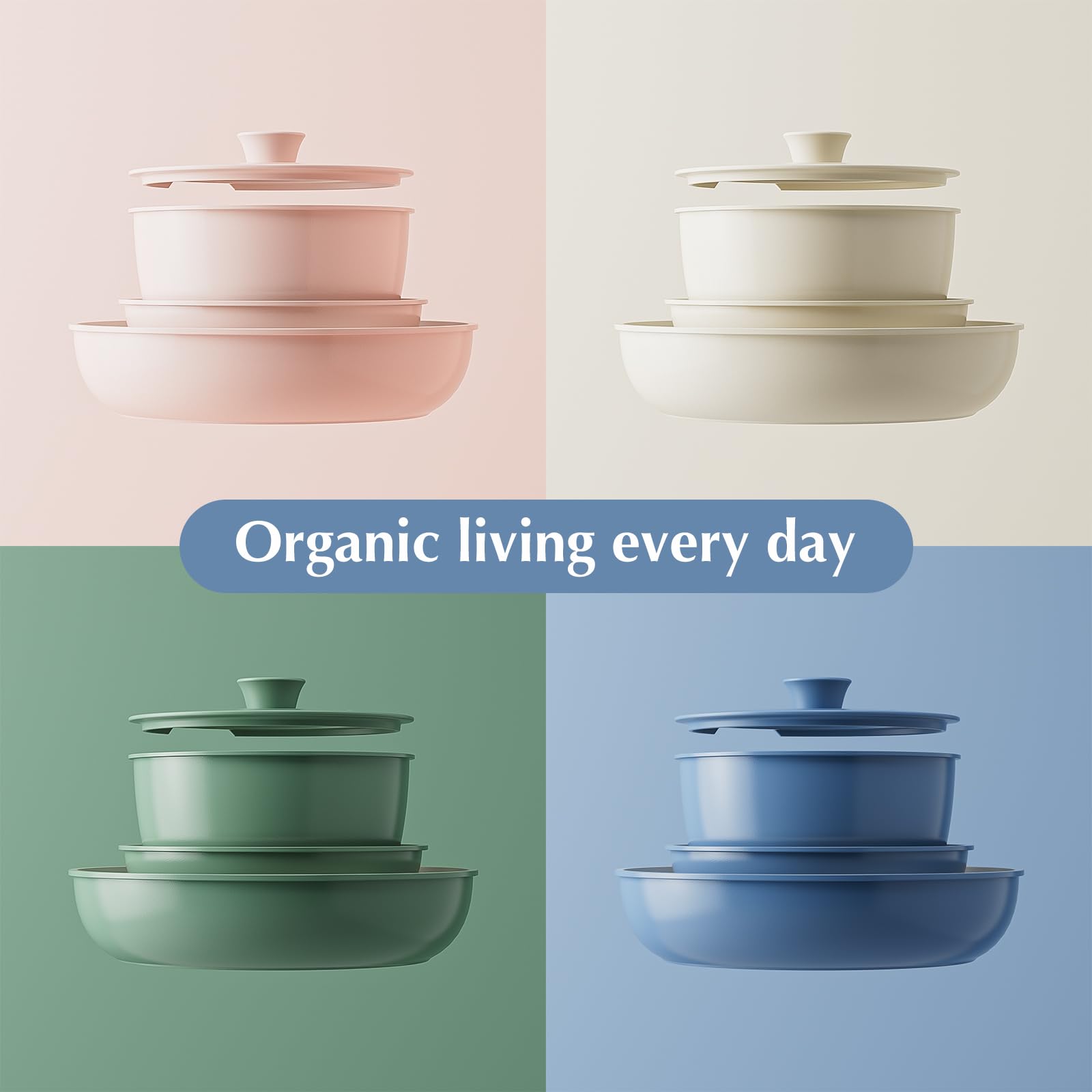 Redchef Ceramic Pots and Pans Set Non Stick, Nonstick Kitchen Cookware Sets, Non Toxic Detachable Handle Pots and Pans Non Stick, PFAS PFOA & PTFE