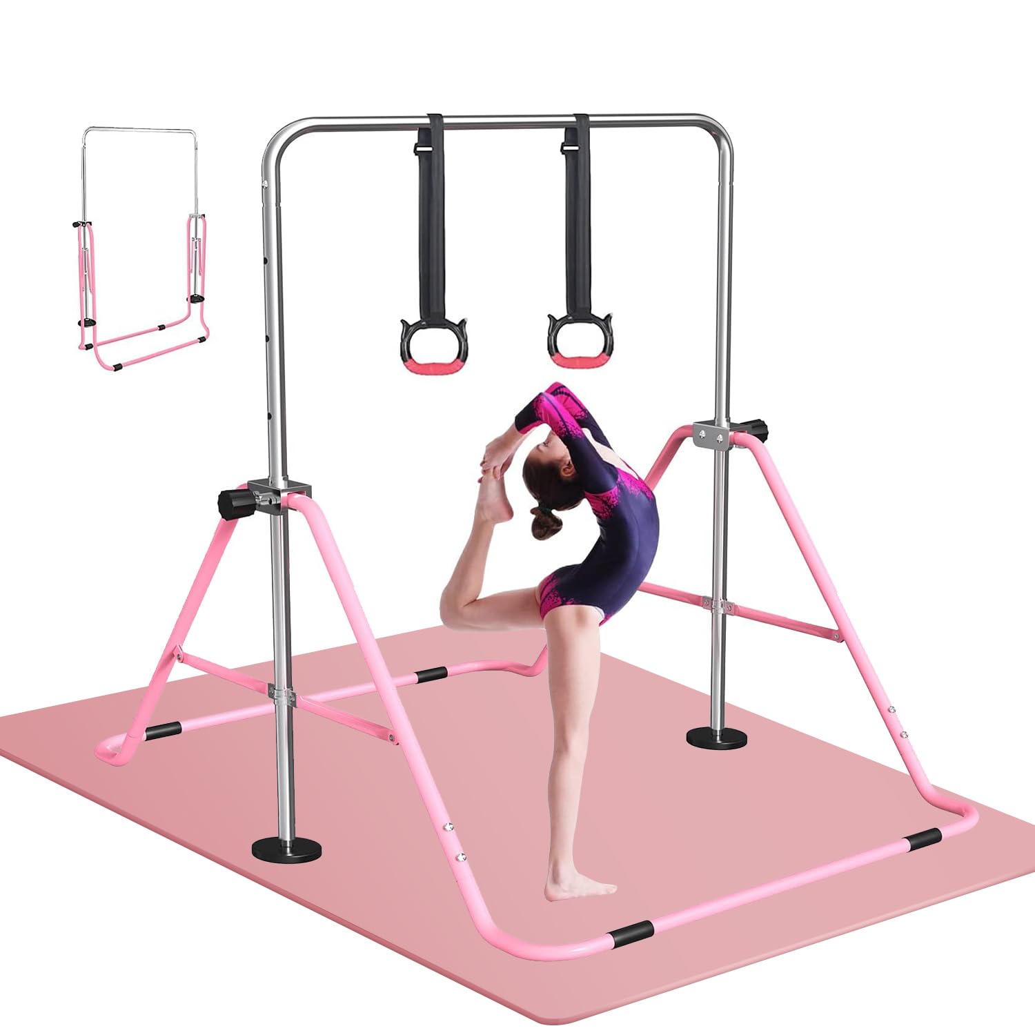 FBSPORT Gymnastics Bar, Folding Horizontal Bar Gymnastics Equipment for Kids Home Training, Expandable Gymnastics Training Bar Junior with Adjustable Height for Girls Boys