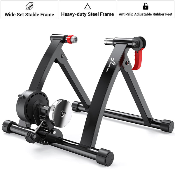Sportneer Turbo Trainer, Bike Trainer Stand Steel Bicycle Exercise Magnetic Stand with Noise Reduction Wheel for Indoor Trainer
