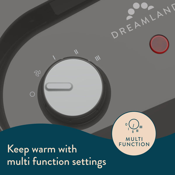 Dreamland Silent Power Pure Portable Fan Heater - Low Energy for Home Use, Quick Heat Up with 4 Heating Modes, Silent Space Heater, Energy Efficient Ionizer and Air-Purifying Heating Technology