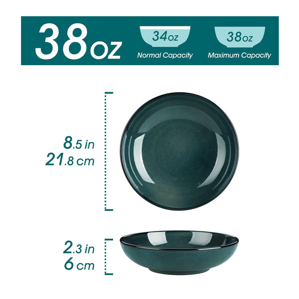 vancasso Stern 38 oz Ceramic Pasta Bowl Set of 4, Large Salad Bowls for Serving, Microwave Oven Safe Soup Bowls for Kitchen, Green Stoneware Bowl Set