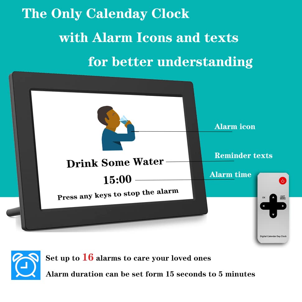 Véfaîî Newest,Dementia Clock 2.0 with Auto DST, 20 Custom Reminders, Day Clock with Sun/Moon icons for Elderly, Sleep Trainer, 7" with Remote & HD Picture Frame