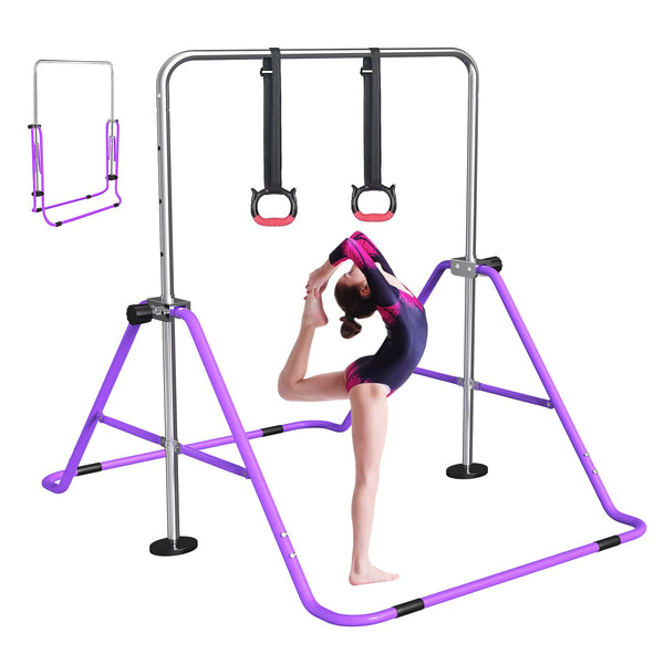 FBSPORT Gymnastics Bar, Folding Horizontal Bar Gymnastics Equipment for Kids Home Training, Expandable Gymnastics Training Bar Junior with Adjustable Height for Girls Boys