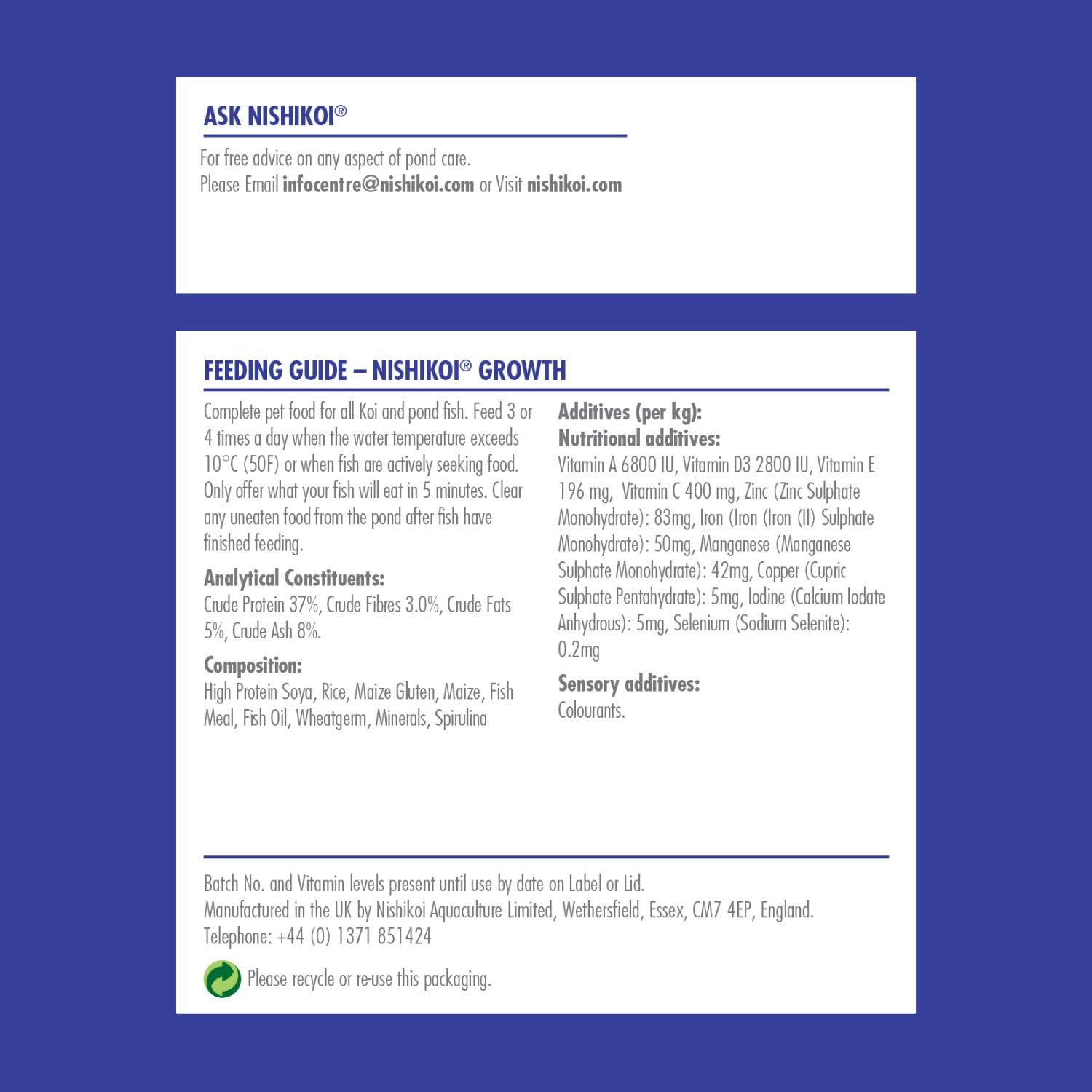 Nishikoi Growth Complete Food for Koi and Pond Fish - Large Pellets - 2.5kg