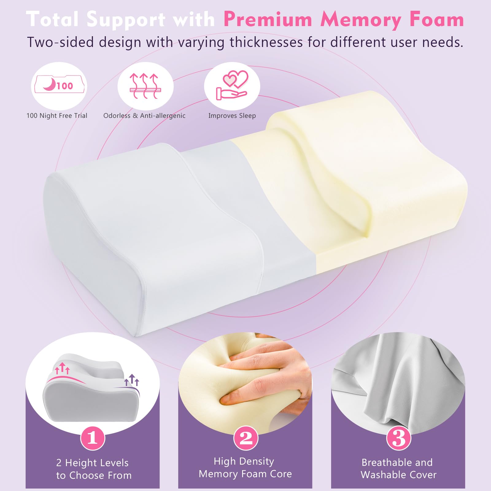 Hydomi Anti Wrinkle Pillow 2 In 1 Anti Aging Beauty Memory Foam Pillow, Neck Support Back Sleeping Pillow for Wrinkle Prevention, Orthopedic Pillow