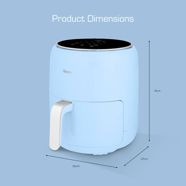 Swan SD10513BLU Retro Digital Air Fryer with Swan Cyclone Technology, 8 Pre-Set Cooking Options, Adjustable Temperature, 4.5L 1500W, Blue