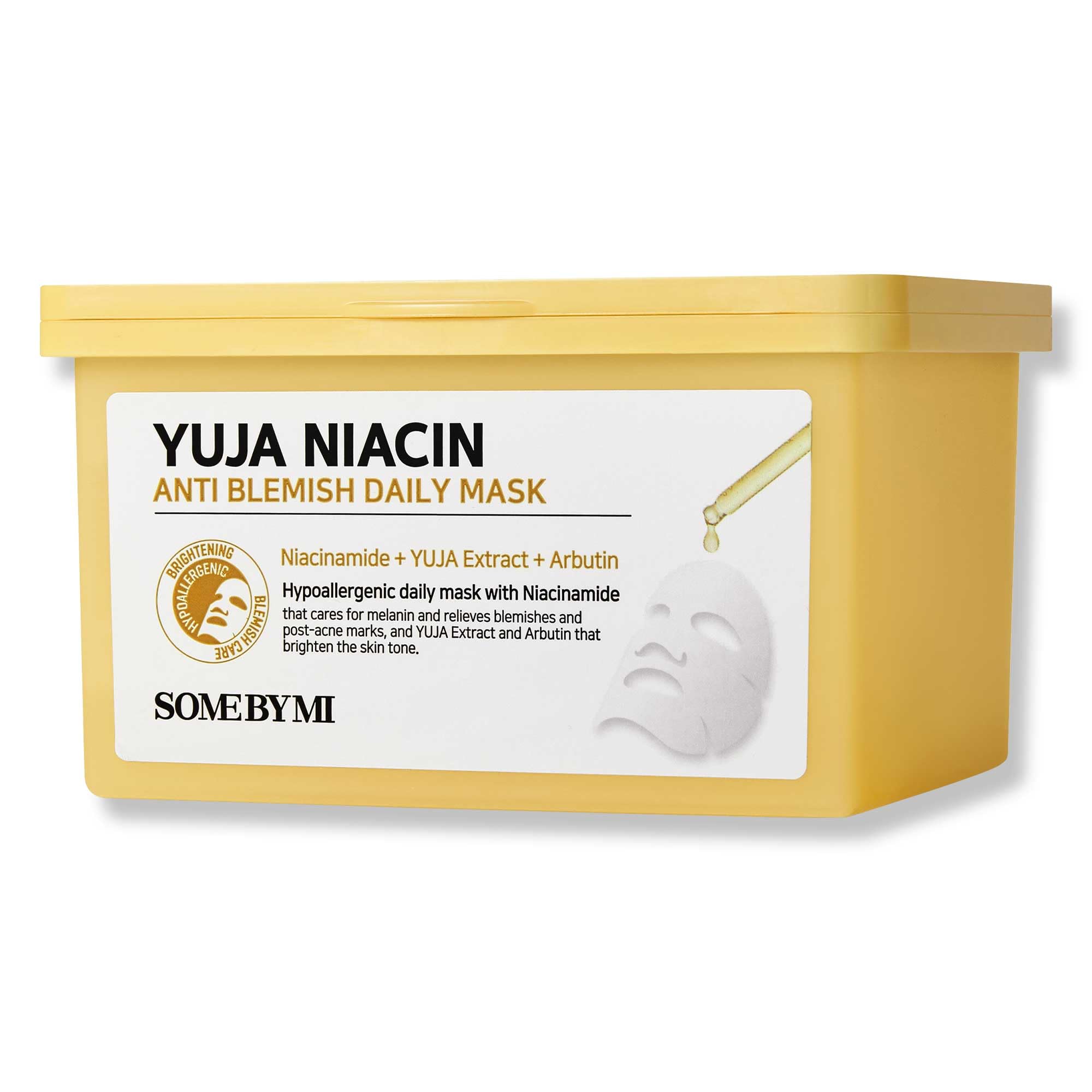 SOME BY MI Yuja Niacin Anti Blemish Daily Mask - 30 Sheets, 11.8oz - Daily Korean Niacinamide Face Sheet Mask for Dark Spot - Brightening &
