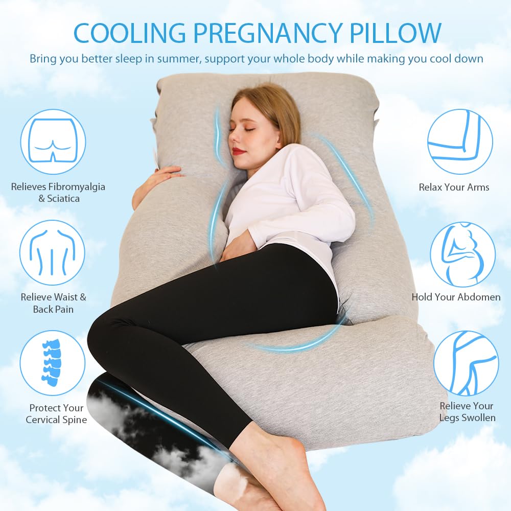 Chilling Home Pregnancy Pillows for Sleeping,U Shaped Maternity Pillow Pillow,55 inch Full Body Pillow Long Pillows for Sleeping, Maternity&Body Pillows for adults with Cover Velvet,Light Black