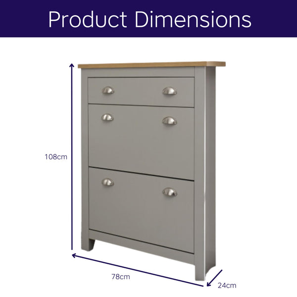 GFW Lancaster 2 Door 1 Drawer Foldable Shoe Cabinet Hallway & Bedroom Living Grey