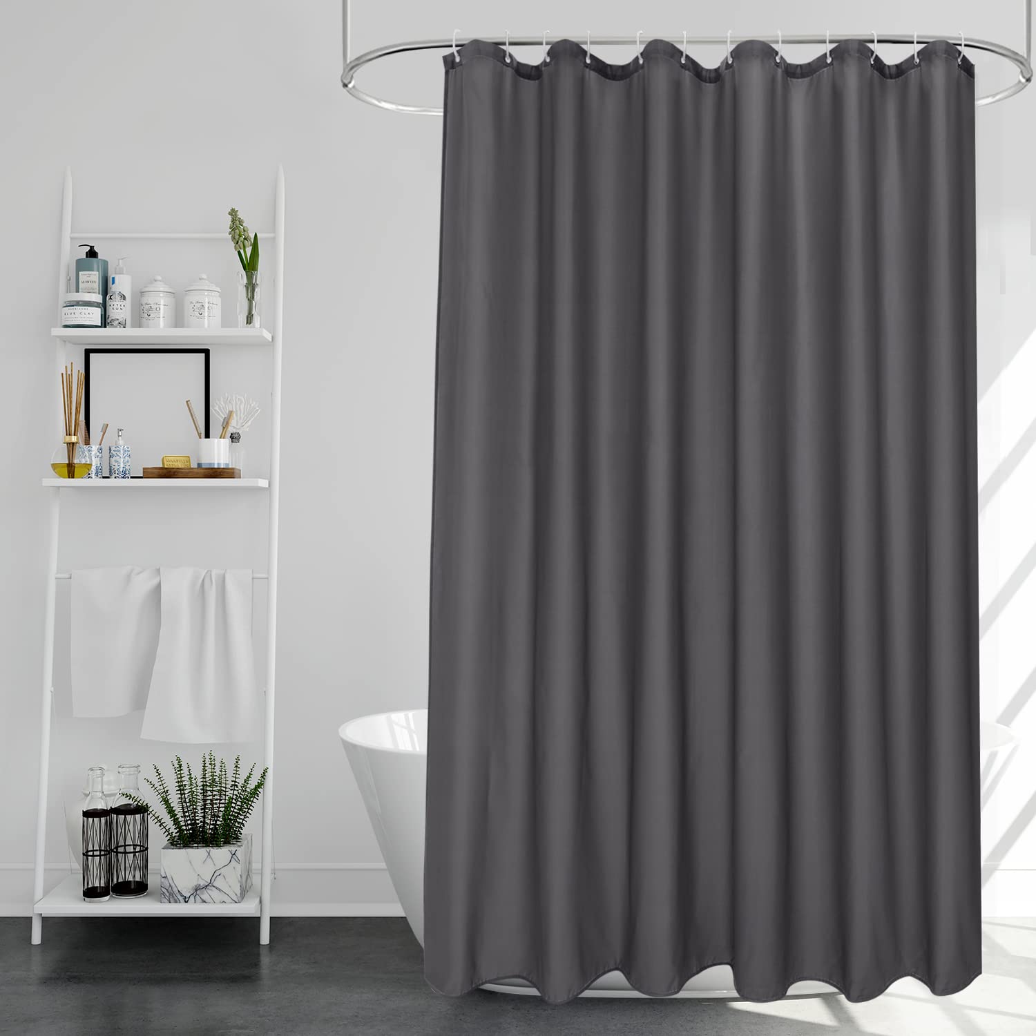EurCross Dark Grey Extra Long Shower Curtains 210cm Drop with Hooks, Water-resistant Mildew-free Polyester Fabric Shower Curtain 180 x 210cm Long