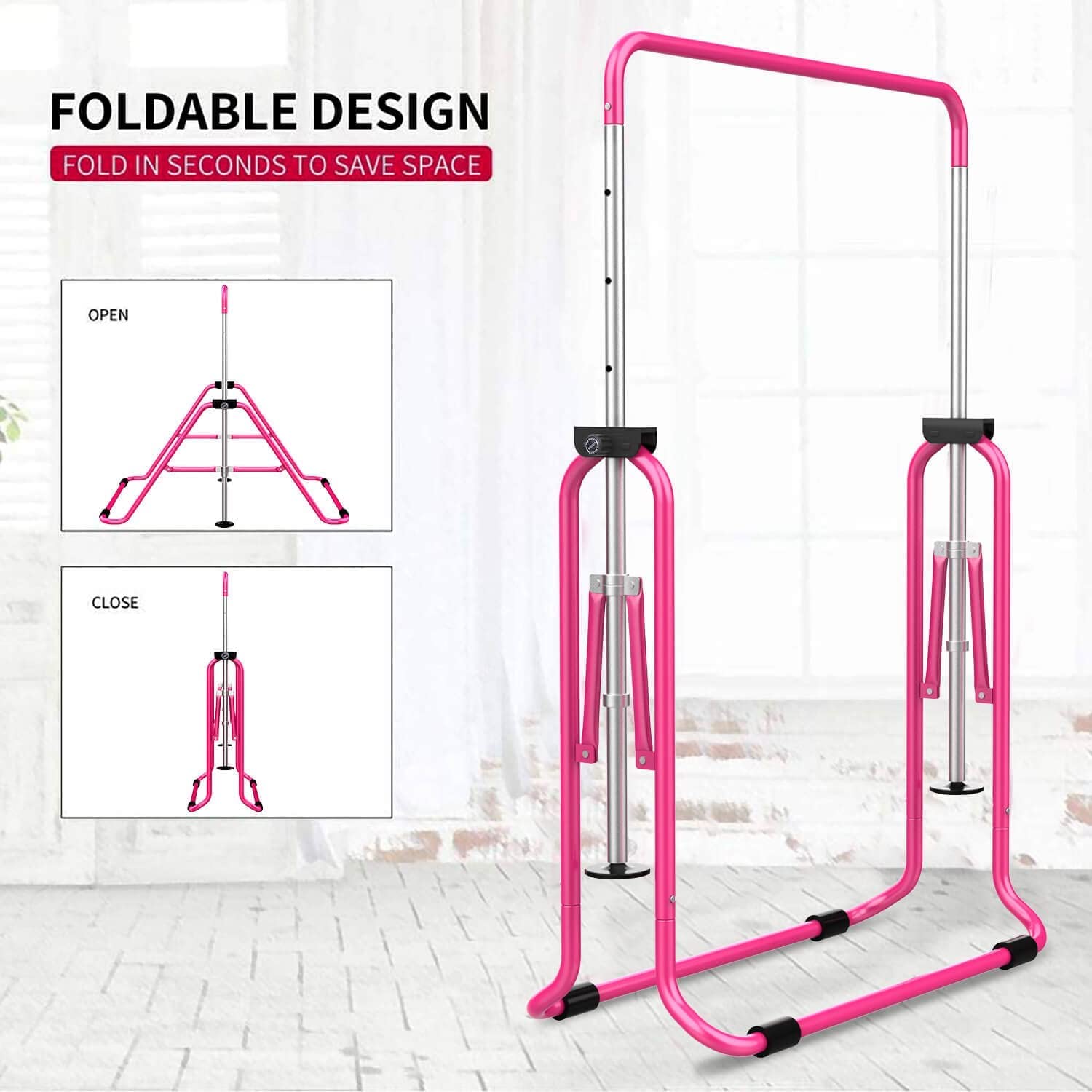 Hyner Folding Telescopic Gymnastics Bar for Kids Adjustable Height Gymnastics Horizontal Bar Fitness Climbing Tower Home Gym for Kids/Children