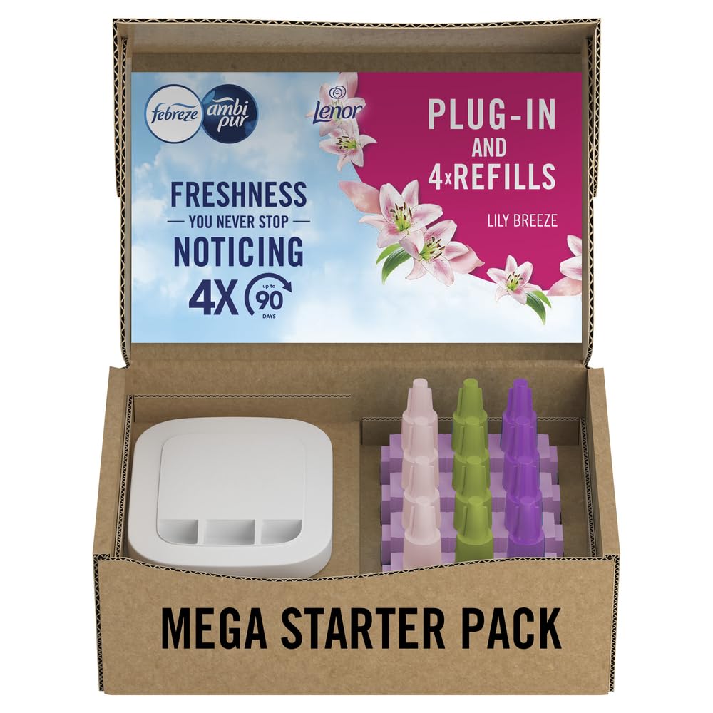 Febreze 3Volution Air Freshener Plug-In Starter Kit + 4 Refills (20ml x 4) – Cotton Fresh