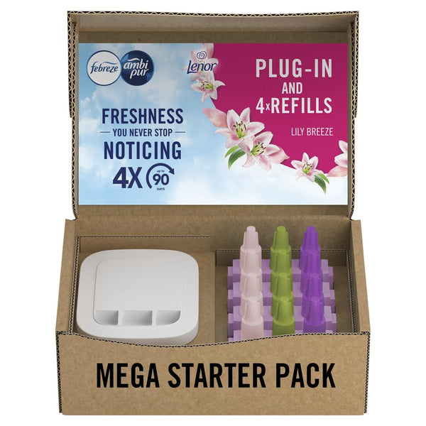 Febreze 3Volution Air Freshener Plug-In Starter Kit + 4 Refills (20ml x 4) – Cotton Fresh