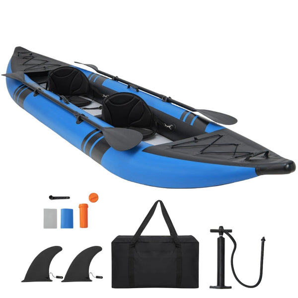 GYMAX Inflatable Kayak Set, 2-Person Inflatable Boat with Aluminum Oars, EVA Padded Seat, Fins, Hand Pump, Repair Kit and Carry Bag, Blow Up Canoe for Lakes, Rivers & Sea Shores