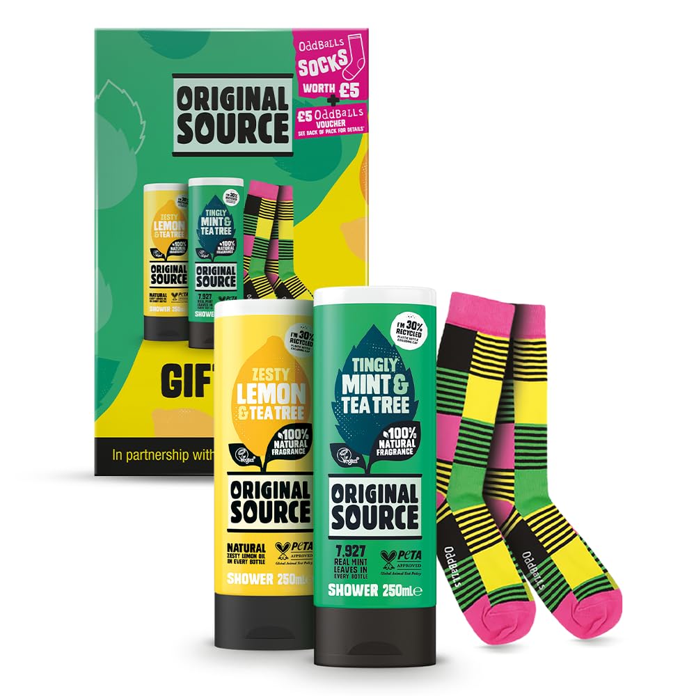 Original Source x Oddballs Boxer Bonanza Gift Set with Crisp Apple and Mint & Tea Tree Shower Gel and Boxers, Gifts for Men, Birthday Gift, 100 Percent Natural Fragrance, Vegan, Cruelty Free