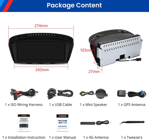 XTRONS 8.8" Car Stereo Android Octa-Core 4+64GB for BMW 3 Series E90 E91 5 Series E60 E61 (2005-2008) w CCC system Touch IPS Screen GPS navigation, w 4G LTE CarAutoPlay Android Auto Support AHD Camera