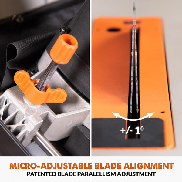 Evolution Power Tools R255TBLX+ Table Saw With Stand (Next Gen Rage 5-S) Multi-Material Cutting Blade Included Cuts Wood Metal Plastic, 45˚ Bevel, +/- 60˚ Mitre Angle, 85mm Cut Depth, 1800w Motor 240v