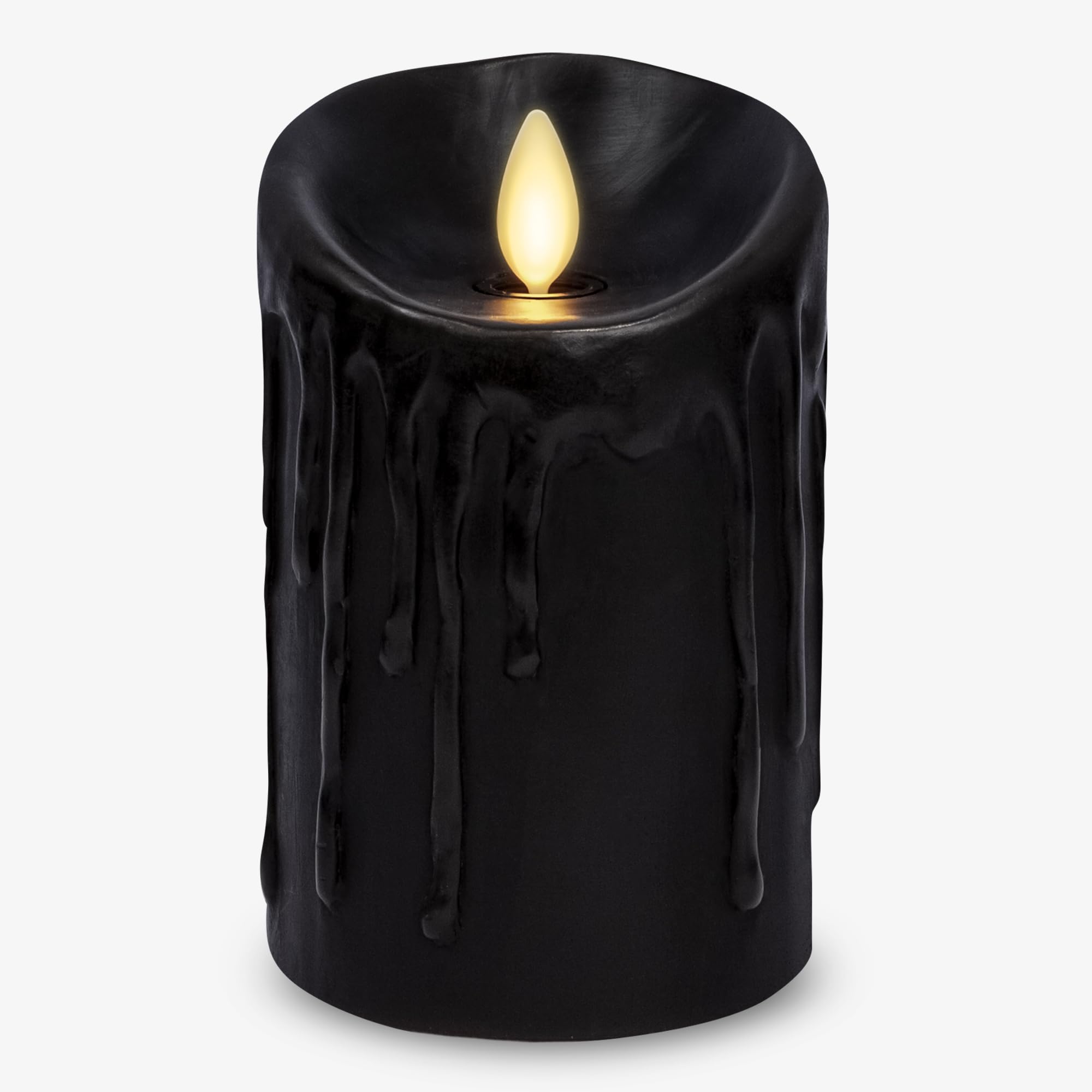 Luminara Wax Drip Flameless LED Candle, Black 3" x 4.5", Timer Function, Real Wax Pillar, Battery Operated Unscented Safe, Long-Lasting