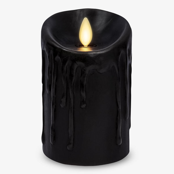Luminara Wax Drip Flameless LED Candle, Black 3" x 4.5", Timer Function, Real Wax Pillar, Battery Operated Unscented Safe, Long-Lasting