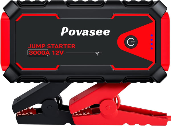 Povasee Jump Starter Power Pack, 5000A Car Battery Booster Jump Starter (up to All Gas or 10L Diesel) with 3" LCD Display, Car Starter with 2 USB Ports, Jump Leads and LED, Jump Pack for 12V Vehicles