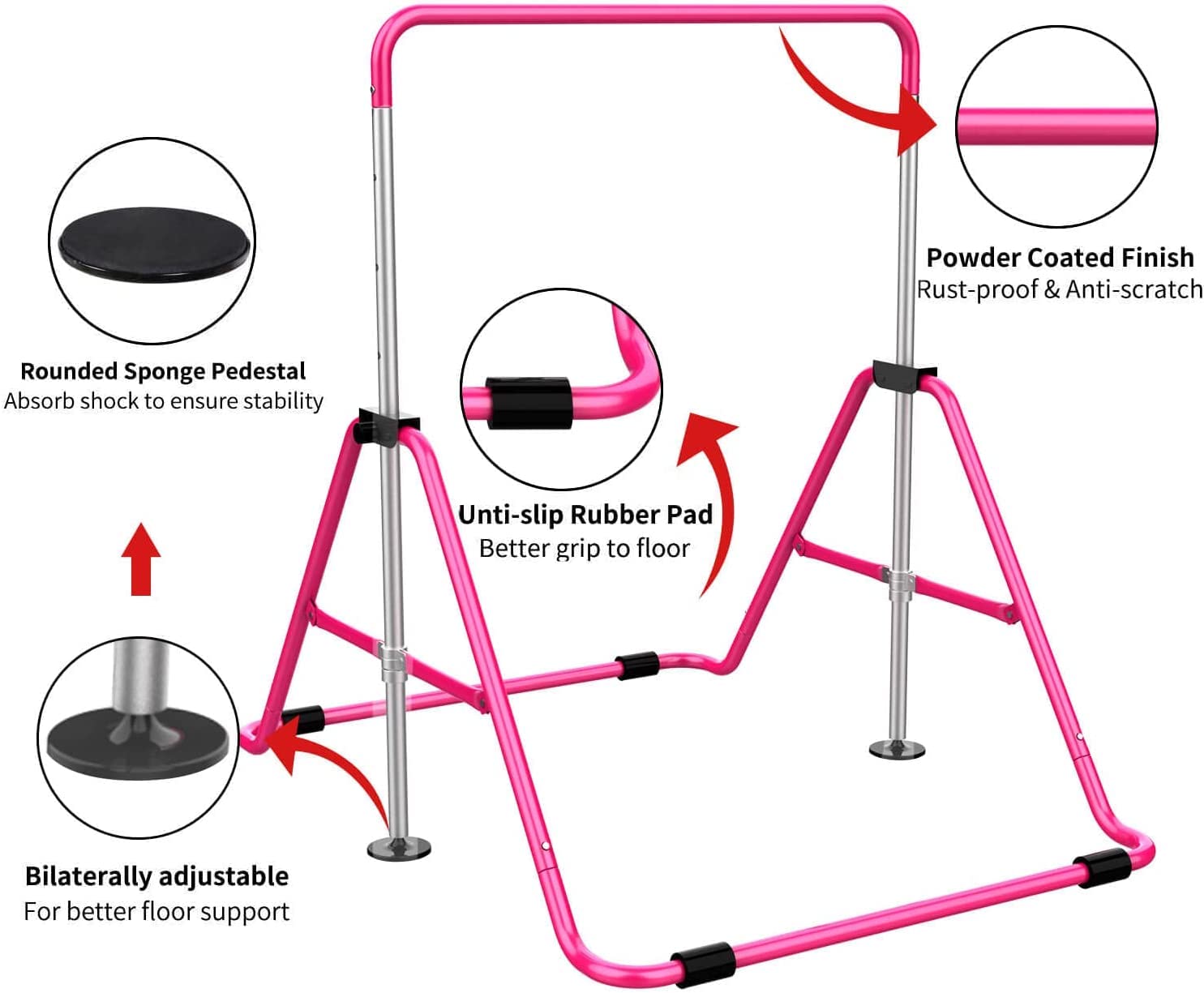 Hyner Folding Telescopic Gymnastics Bar for Kids Adjustable Height Gymnastics Horizontal Bar Fitness Climbing Tower Home Gym for Kids/Children