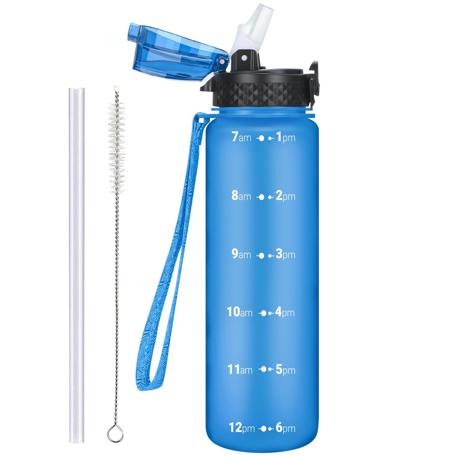 OLDLEY 1L/32oz Sports Water Bottle, 1000ml Motivational Drinks Bottle with Time Markings Leak Proof Drink & Lock Cover & No Straw, BPA Free for Adults Women Men Gym School Cycling Running Hiking