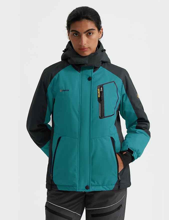 Women's Waterproof Ski Jacket Fleece Coat with Hood, Size XL GEMYSE