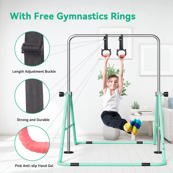 FBSPORT Gymnastics Bar, Folding Horizontal Bar Gymnastics Equipment for Kids Home Training, Expandable Gymnastics Training Bar Junior with Adjustable Height for Girls Boys