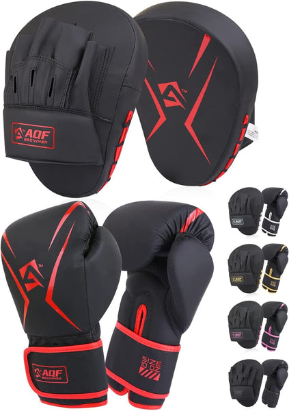 AQF Kids Boxing Gloves and Pads Set- Junior Boxing Gloves and Pads- Kids Boxing Set For Kickboxing & MMA Muay Thai Punching Glove With Curved Boxing
