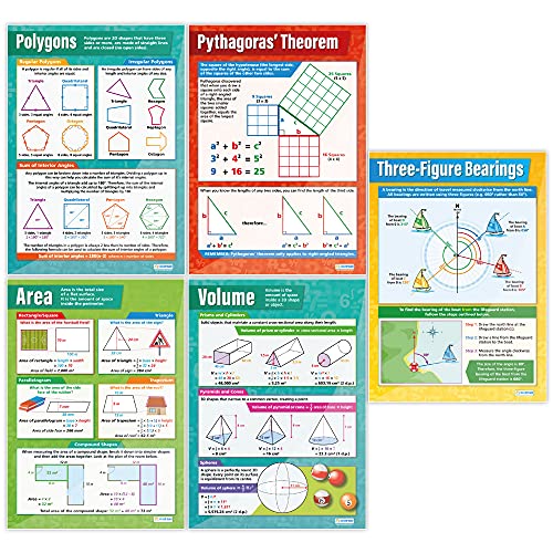 Daydream Education Geometry and Measures Posters - Set of 13 | Maths Charts | Gloss Paper measuring 594 mm x 850 mm (A1) | Math Charts for the Classroom | Education Posters