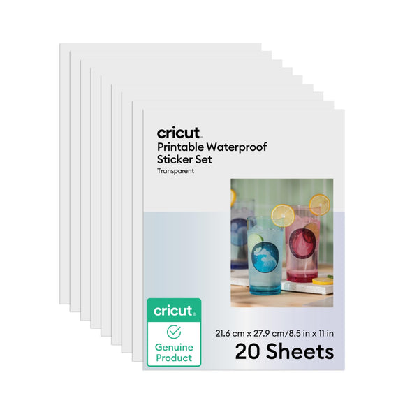 Cricut Printable Waterproof Sticker Set, Transparent, 8.5" x 11" (20)