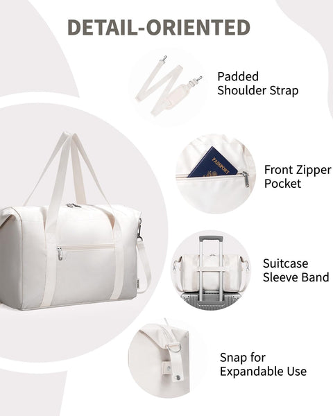 Narwey for Ryanair Cabin Bag 40x20x25 Underseat Ryan Air Bag Foladble Travel Duffel Hospital Carry on Hand Luggage Holdall Weekend Overnight Bag for Women and Men 20L (Beige with Green Straps)