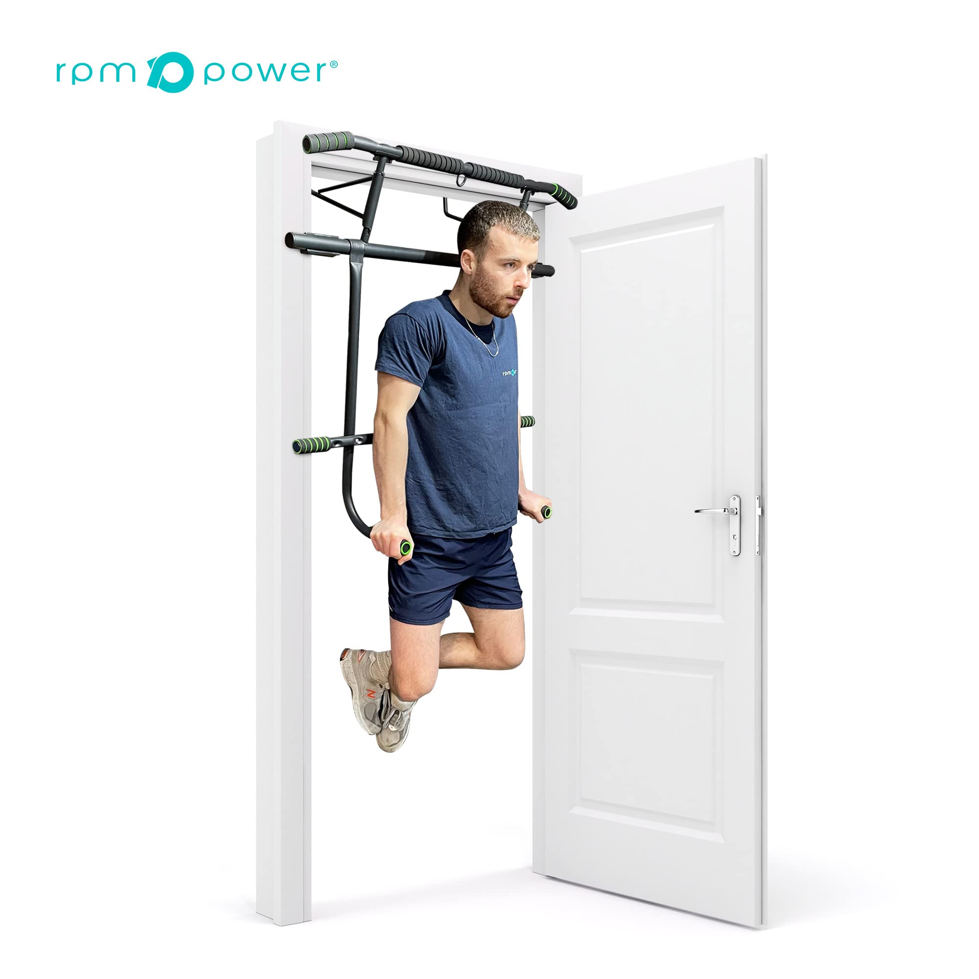 RPM Power Door Pull Up Bars - Heavy Duty Door Pull Up/Chin Up/Dip Station for Door Frames & Floor Exercises (EVO Pull Up Bar & Dip Station)