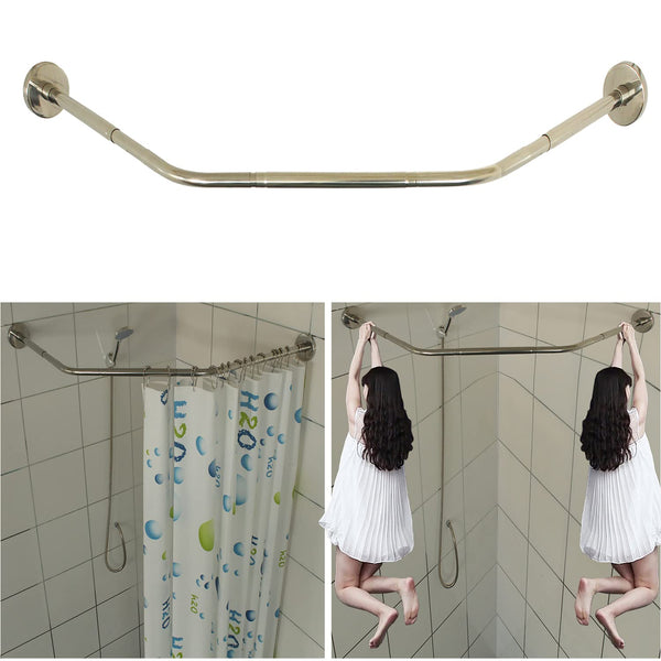 Sikaiqi Stretchable 304 Stainless L Shaped Bathroom Bathtub Corner Shower Curtain Rail Rack(Diamond, Length on Both Sides: 43-65 cm,middle Width: