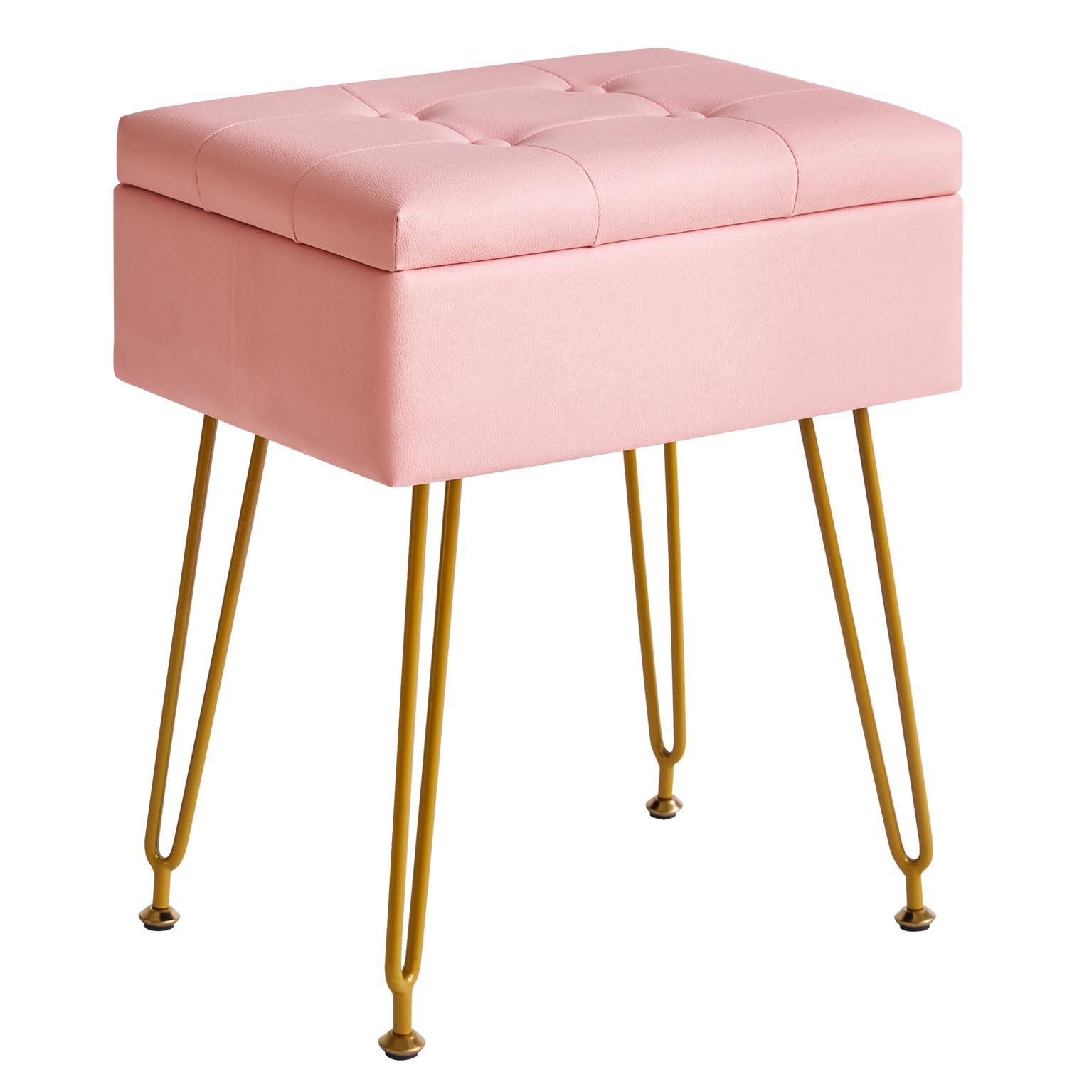 IBUYKE Multifunctional Storage Vanity Stool with Flip Tabletop, Adjustable Metal Legs & PU Leather - 40x30x48cm Ottoman Footrest for Makeup, Living