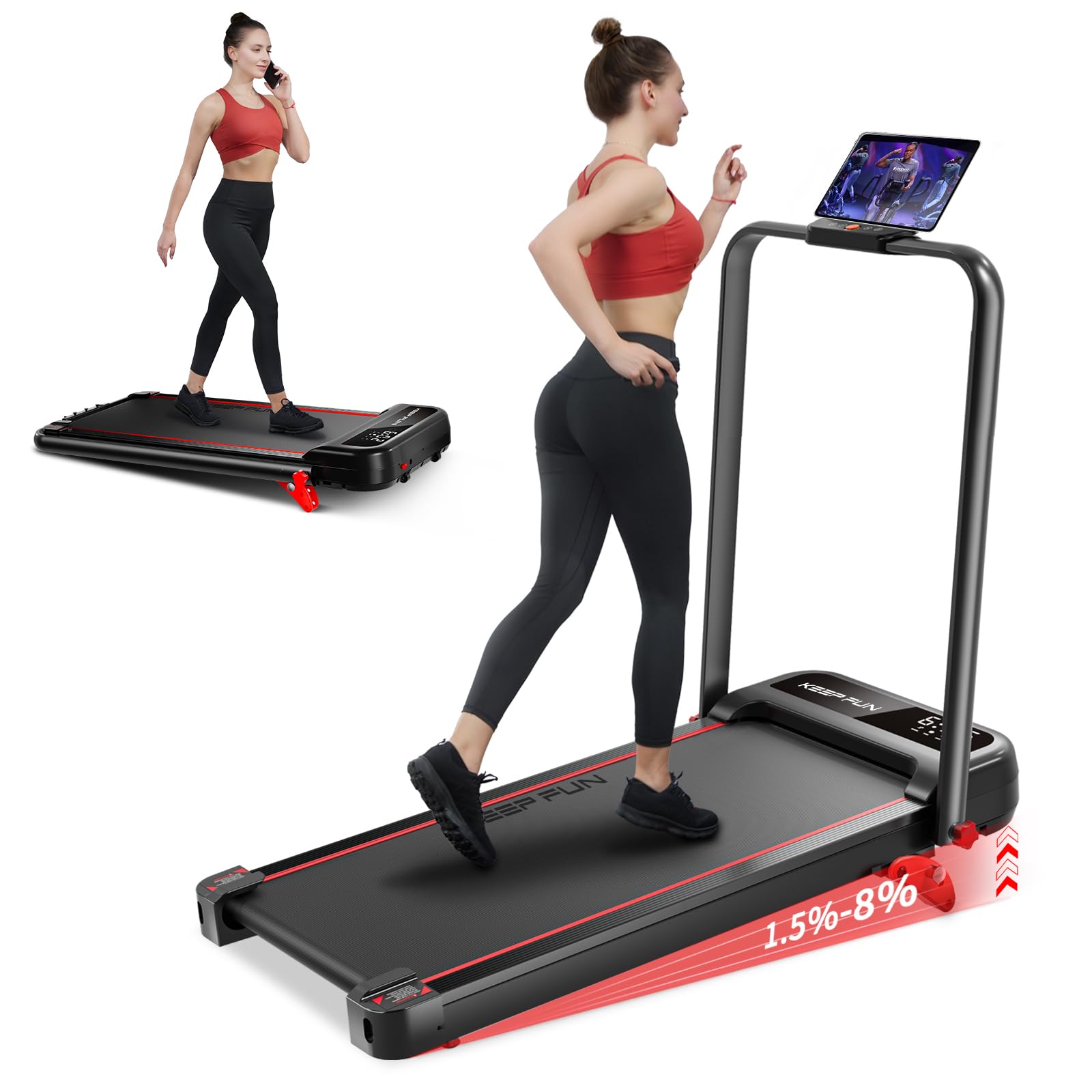 Walking Pad with Incline, Walking Pad with Handle Bar 3 Level Incline, 300 Lbs Walking Pad Foldable for Home Office, Under Desk Treadmill with LED Display Remote Control & APP