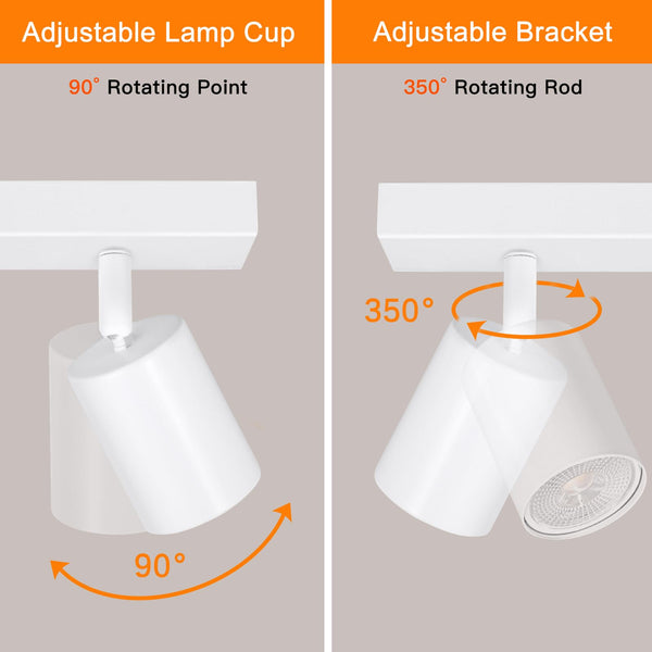 Ketom Adjustable 4 Way Ceiling Spotlight Fitting - GU10 LED Ceiling Light Rotatable - Indoor Spotlights Ceiling Lights - Modern White Metal Ceiling