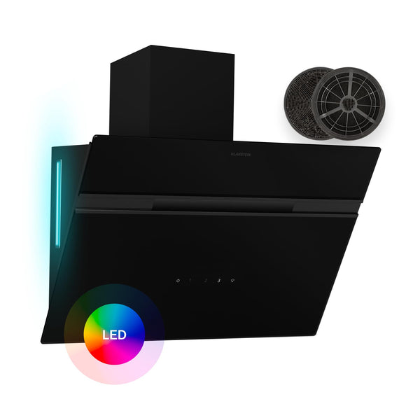 Klarstein Alina 90 Angled Cooker Hood - 600m³/h Air Flow, Touch Panel, LED Backlighting, Quiet 63dB, Energy Class A, 90cm Extractor Hood, Black