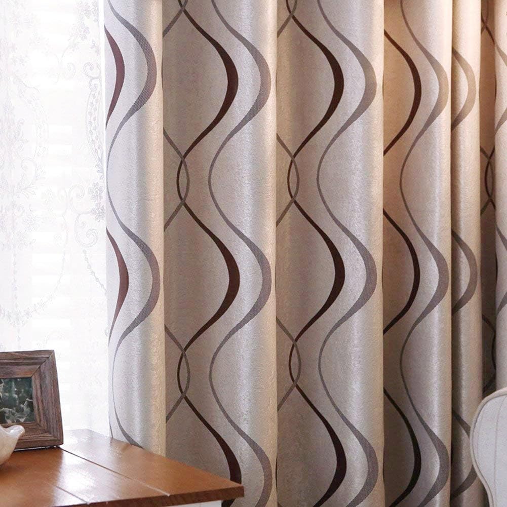 2 Panels Set Modern Striped Curtains for Living Room (Coffee, 2 x 66x84 Inch)