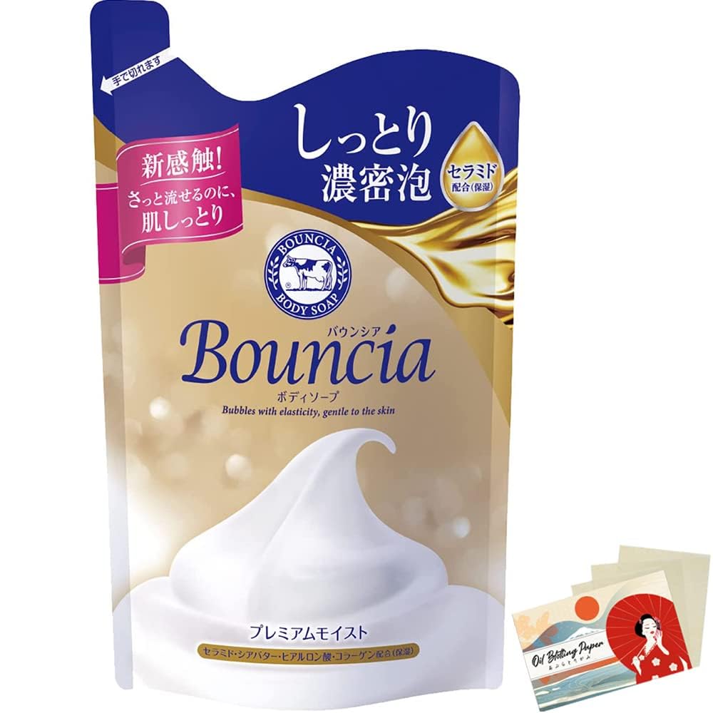 Bouncia Foam Body Soap 340ml Refill - Premium Moist - Blotting Paper Set