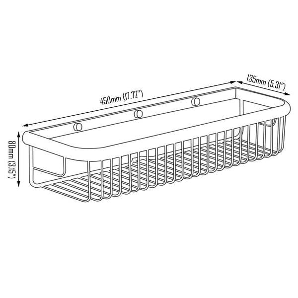 Beelee Wall Mounted 17.72 Inch Bathroom Shower Caddy Bath Rectangular Storage Basket Shelf, Polished Chrome Finish