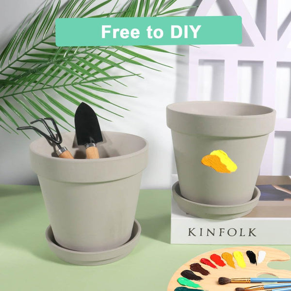 vensovo 15CM Gray Terracotta & Clay Pots for Plant with Saucer - 4 Pack Medium Terra Cotta Planter with Drainage Hole, Flowerpot for Indoor Outdoor