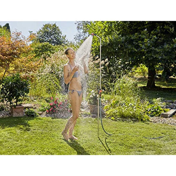 Gardena shower solo shower with a pleasant soft spray, water quantity continuously adjustable and lockable, variable height adjustment to 207 cm, with spike for fixing in the ground (961-20)